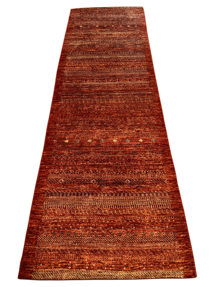 Rust &amp; Burnt Orange Tribal Wool Runner Rug – 2.10’ x 9.5’