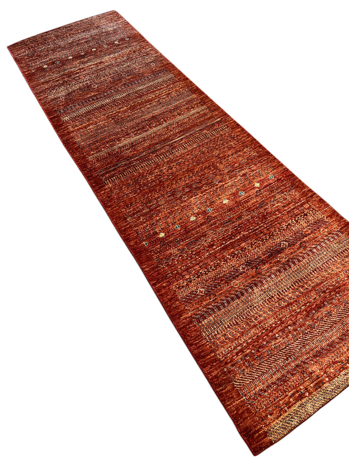 Rust &amp; Burnt Orange Tribal Wool Runner Rug – 2.10’ x 9.5’