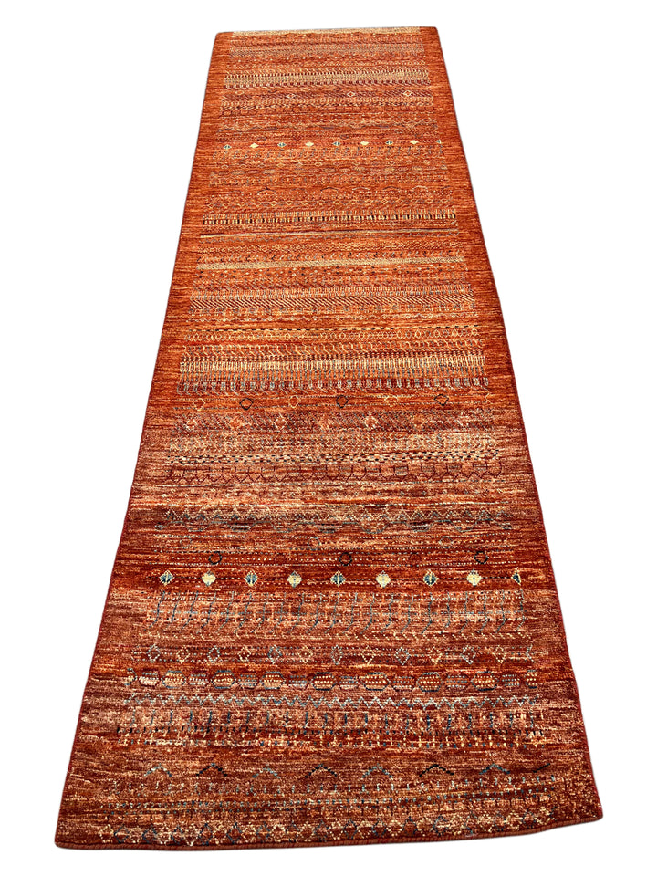 Rust &amp; Burnt Orange Tribal Wool Runner Rug – 2.10’ x 9.5’