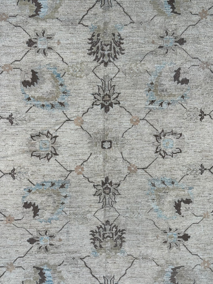 Soft Beige &amp; Light Blue Floral Wool Rug – 10’5” × 13’9”