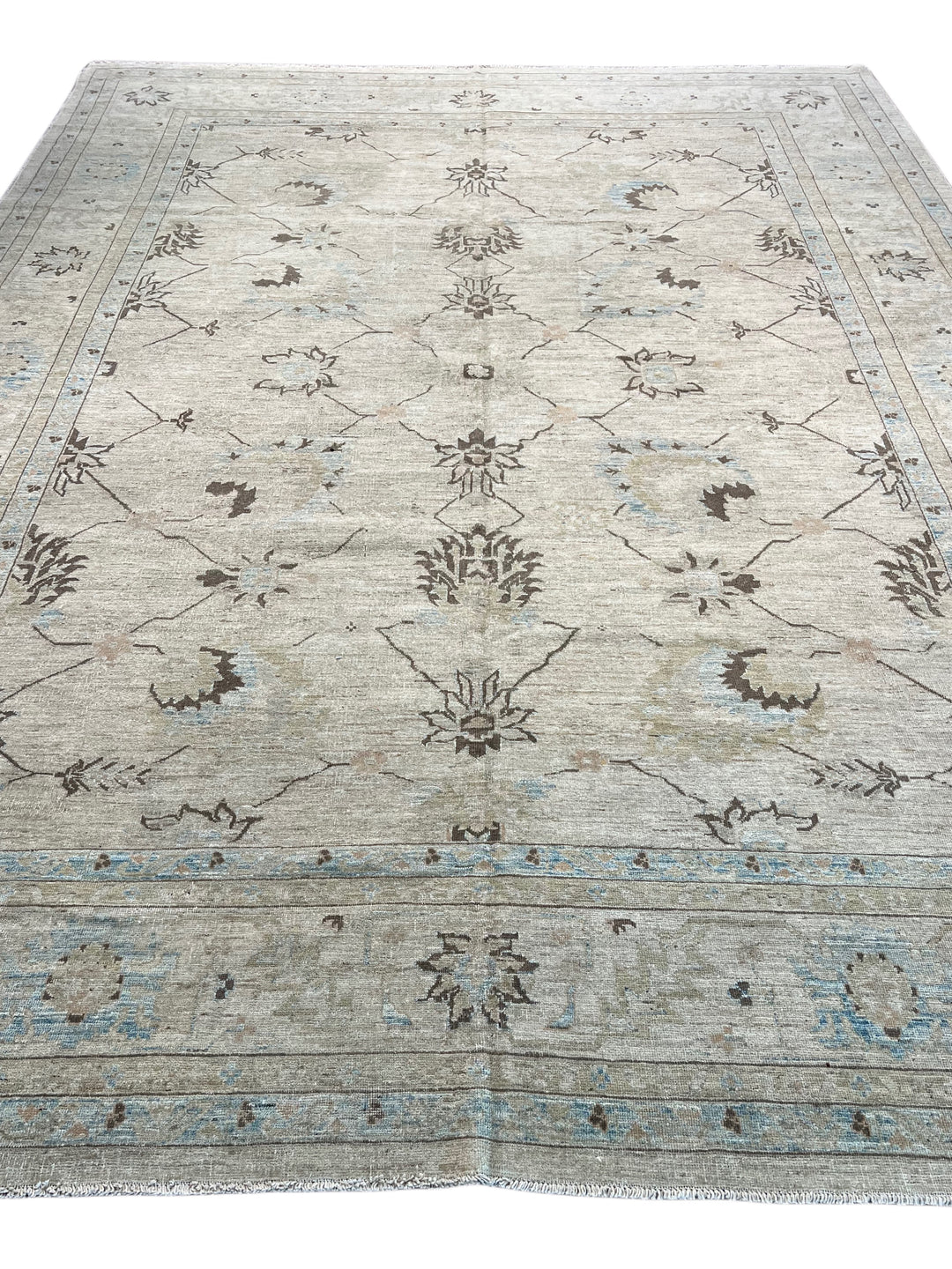 Soft Beige &amp; Light Blue Floral Wool Rug – 10’5” × 13’9”