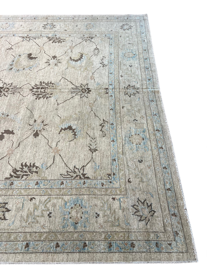 Soft Beige &amp; Light Blue Floral Wool Rug – 10’5” × 13’9”