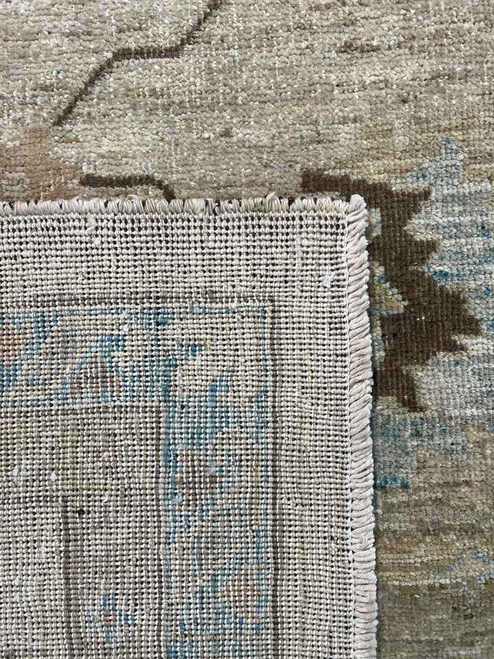 Soft Beige &amp; Light Blue Floral Wool Rug – 10’5” × 13’9”