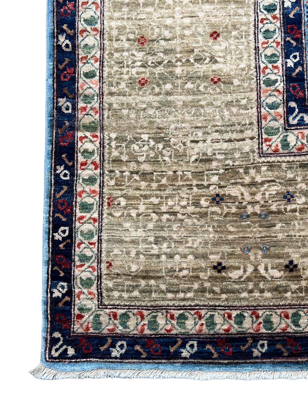 Sky Blue &amp; Ivory Geometric Medallion Mamluk Rug – 9’1” × 12’2”