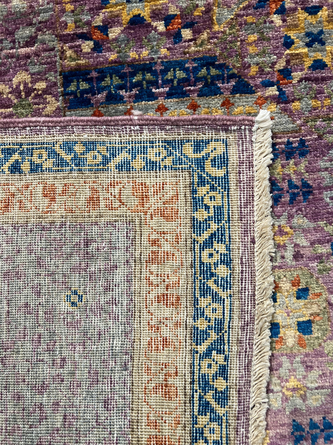 Lavender &amp; Blue Geometric Medallion Mamluk Wool Area Rug – 8’11” × 11’11”