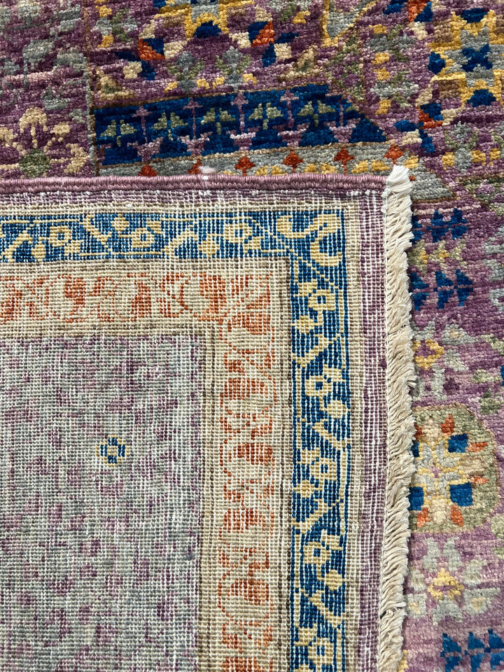 Lavender &amp; Blue Geometric Medallion Mamluk Wool Area Rug – 8’11” × 11’11”