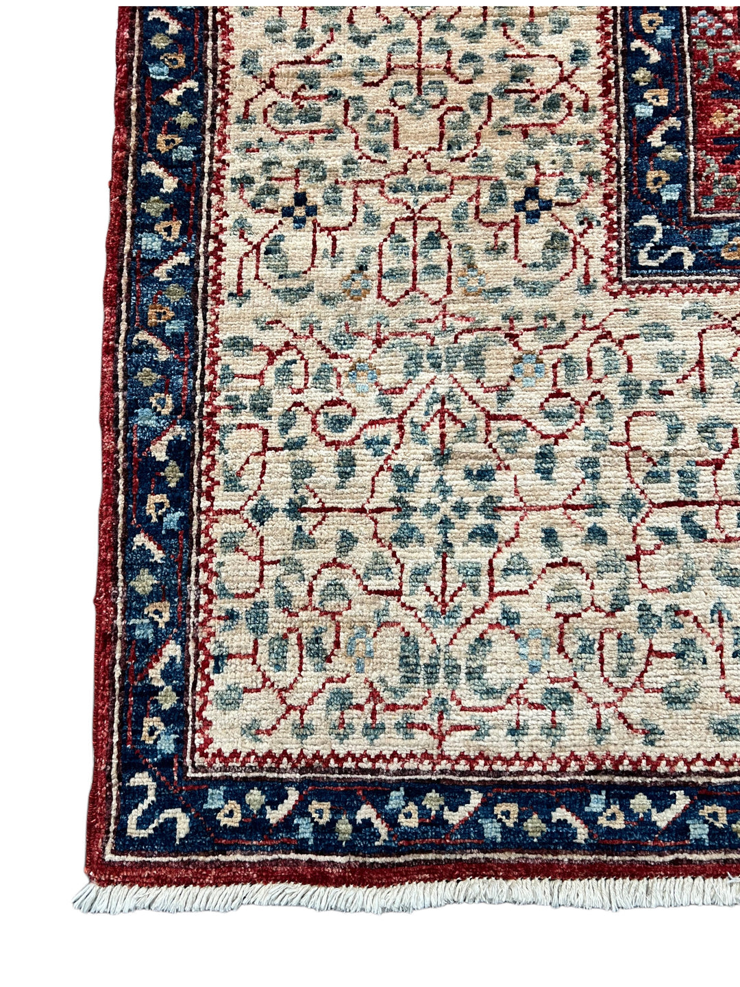 Red, Ivory &amp; Navy Mamluk Medallion Wool Rug – 8’1” × 12’0”
