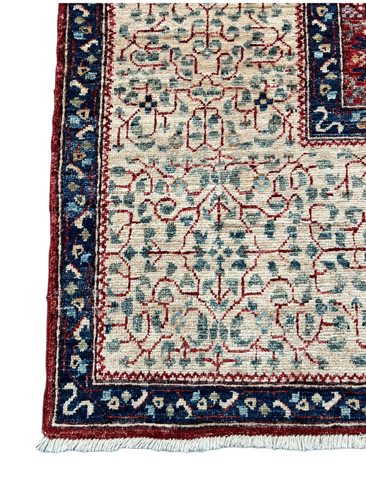 Red, Ivory &amp; Navy Mamluk Medallion Wool Rug – 8’1” × 12’0”