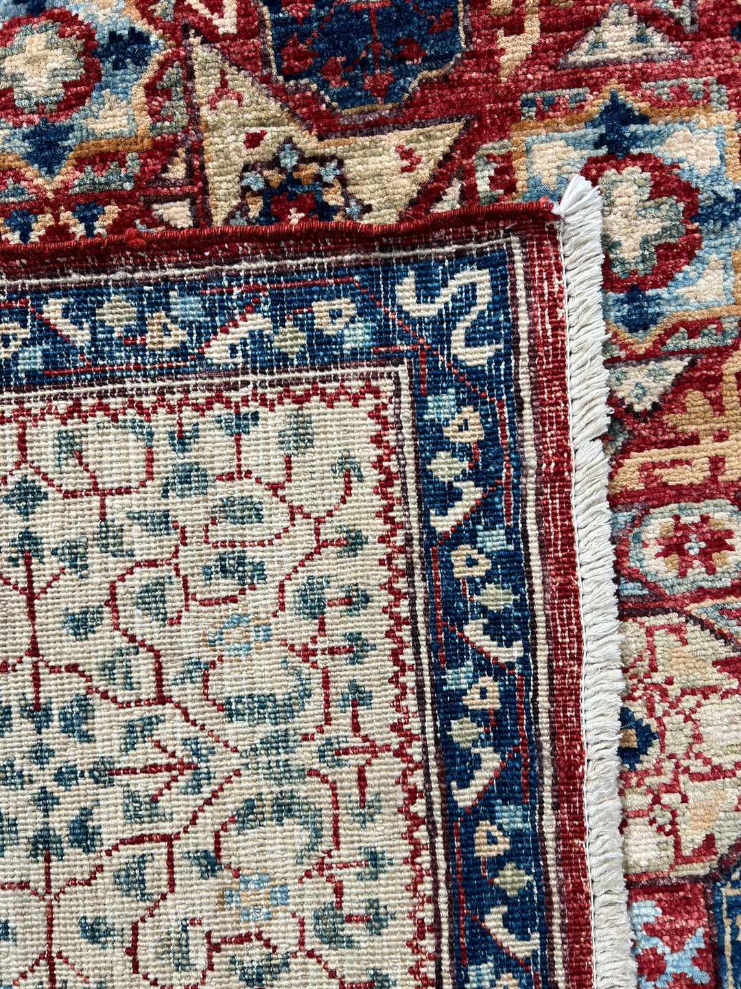 Red, Ivory &amp; Navy Mamluk Medallion Wool Rug – 8’1” × 12’0”