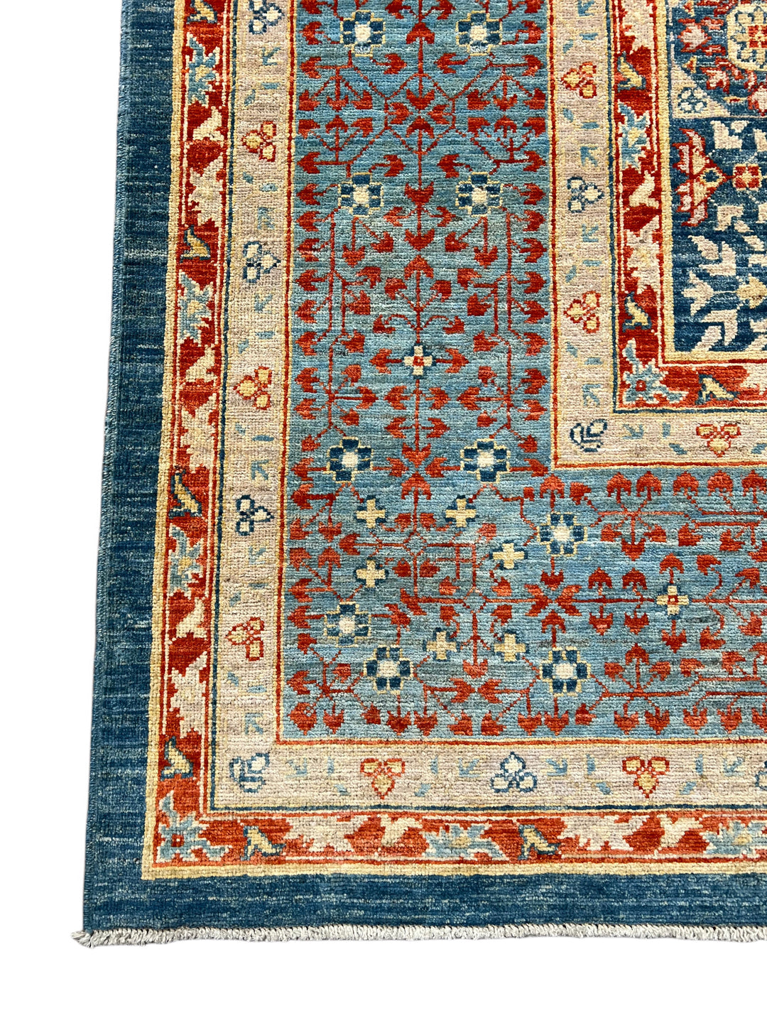 Blue, Rust &amp; Ivory Mamluk Style Medallion Rug – 9’2” × 11’11”