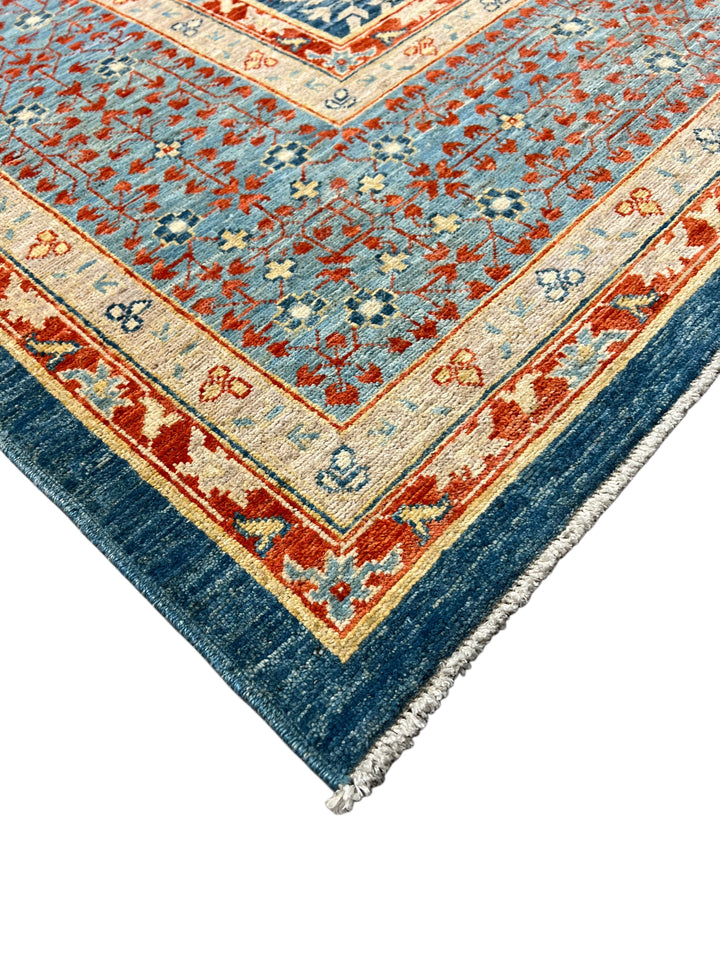 Blue, Rust &amp; Ivory Mamluk Style Medallion Rug – 9’2” × 11’11”