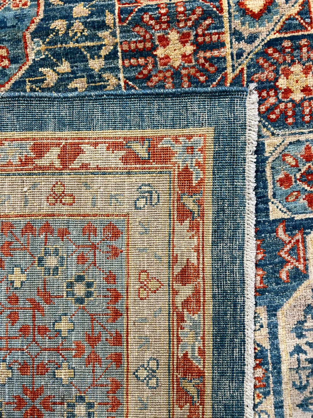Blue, Rust &amp; Ivory Mamluk Style Medallion Rug – 9’2” × 11’11”