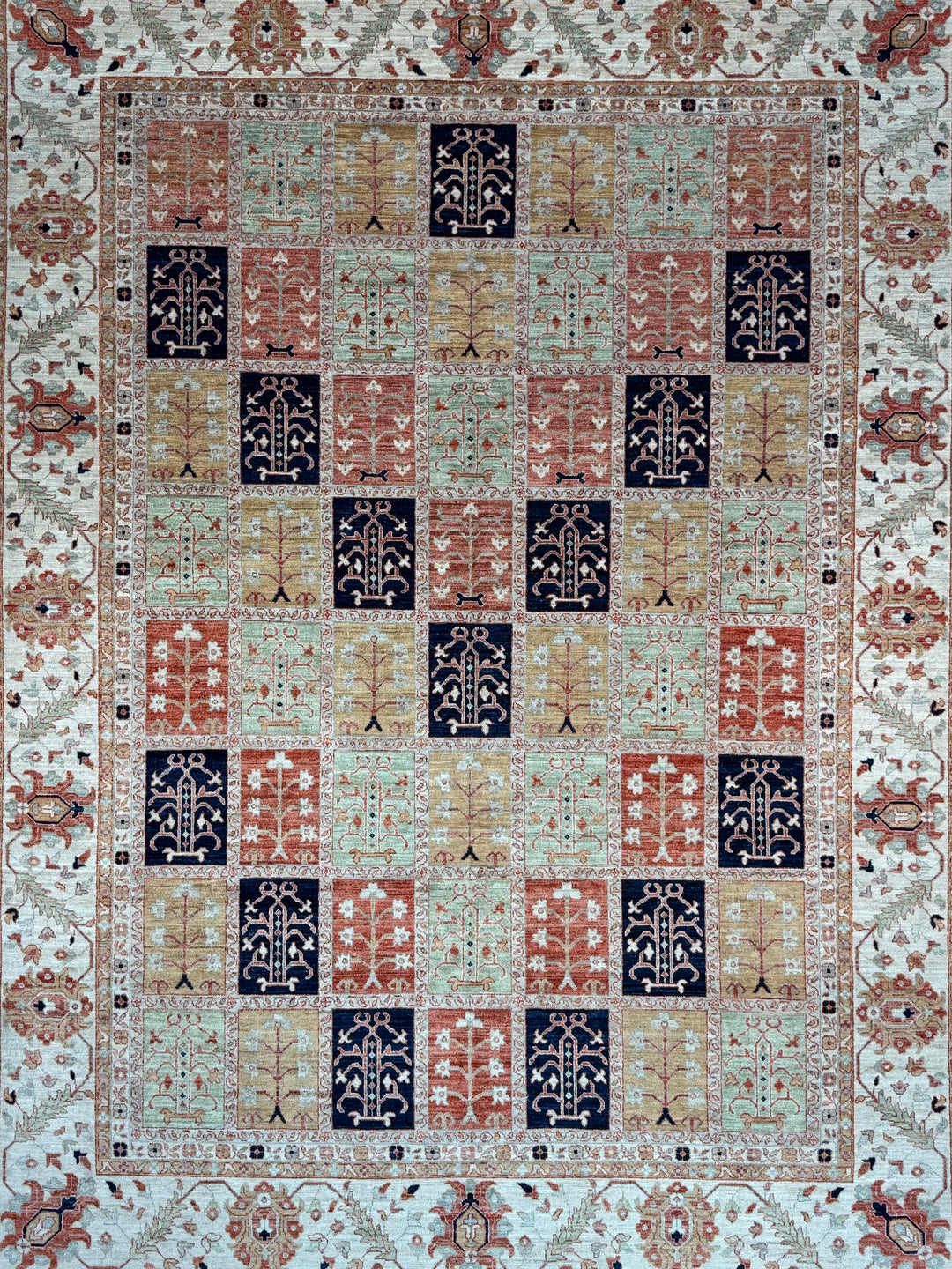 Ivory, Sage &amp; Rust Panel Garden Design Rug – 8’11” × 11’9”