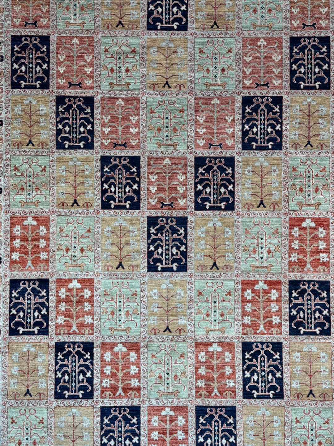 Ivory, Sage &amp; Rust Panel Garden Design Rug – 8’11” × 11’9”
