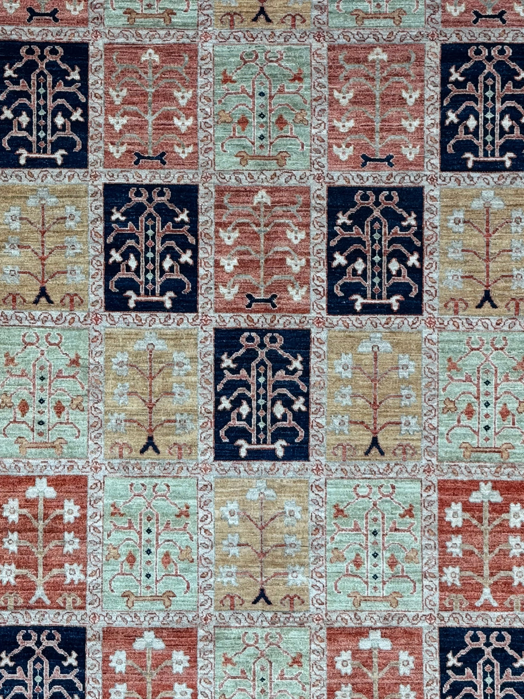 Ivory, Sage &amp; Rust Panel Garden Design Rug – 8’11” × 11’9”