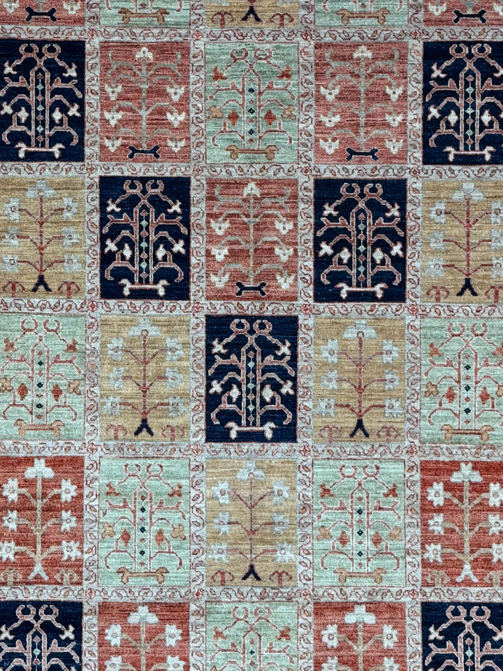 Ivory, Sage &amp; Rust Panel Garden Design Rug – 8’11” × 11’9”