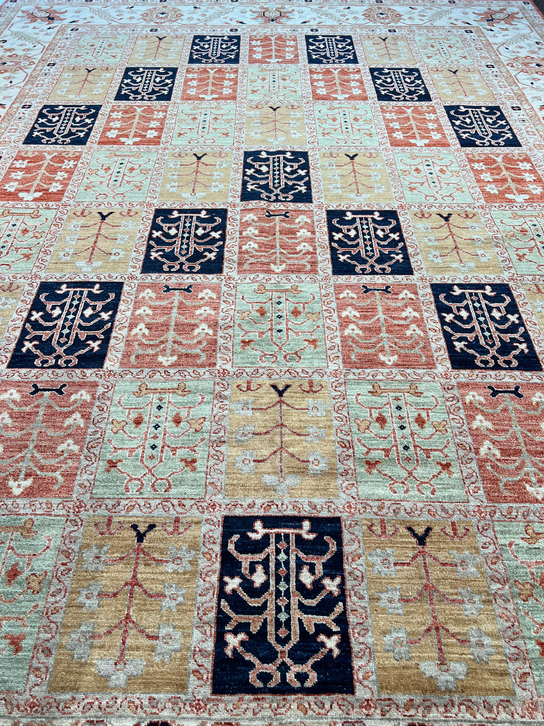 Ivory, Sage &amp; Rust Panel Garden Design Rug – 8’11” × 11’9”