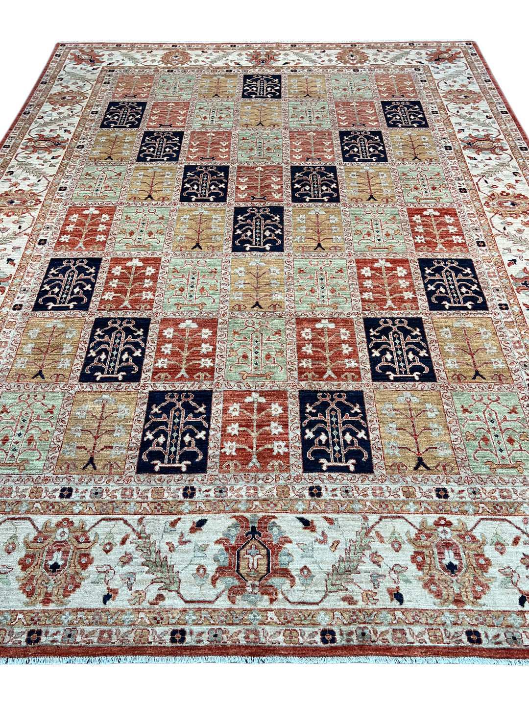 Ivory, Sage &amp; Rust Panel Garden Design Rug – 8’11” × 11’9”