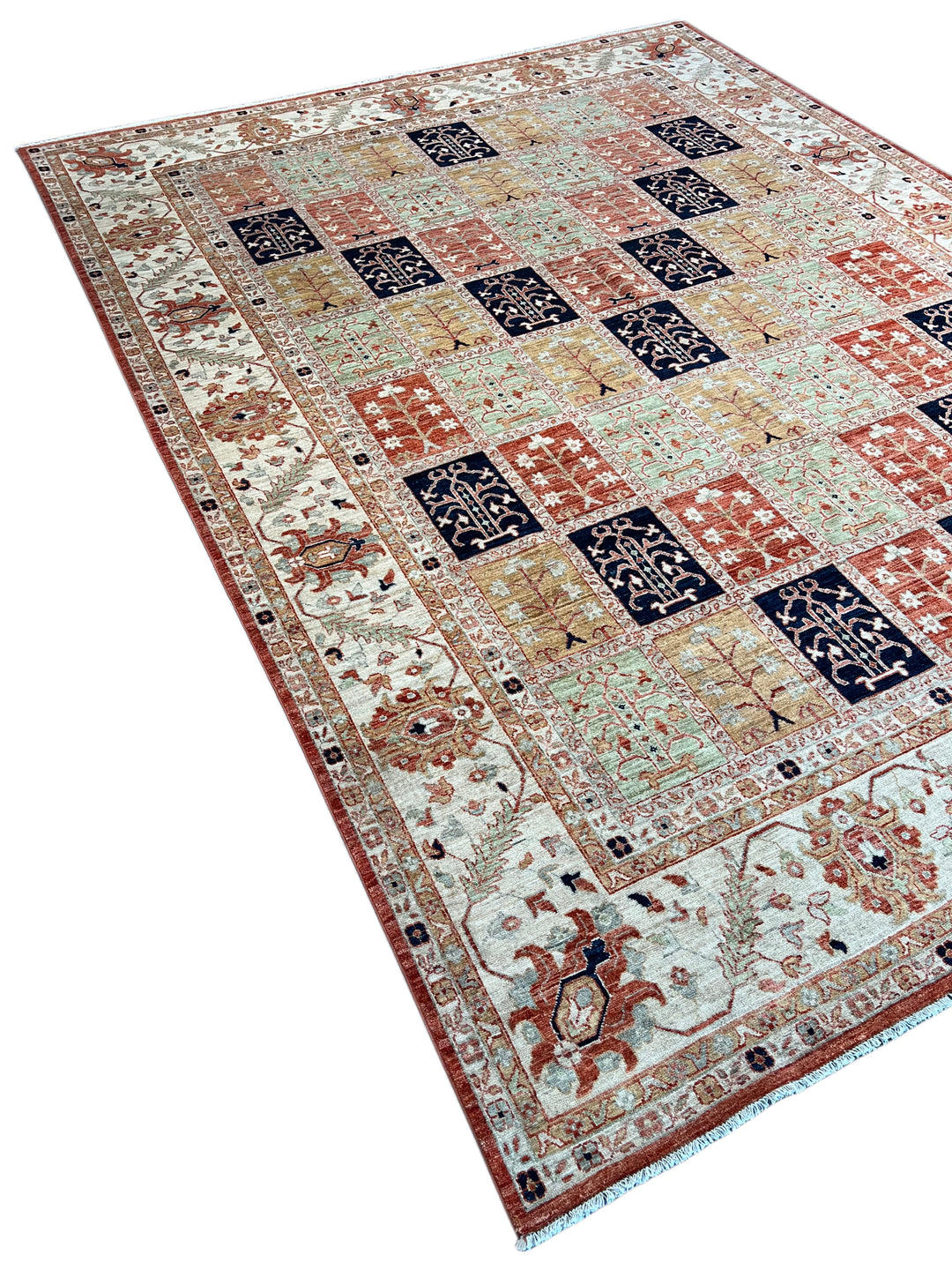 Ivory, Sage &amp; Rust Panel Garden Design Rug – 8’11” × 11’9”