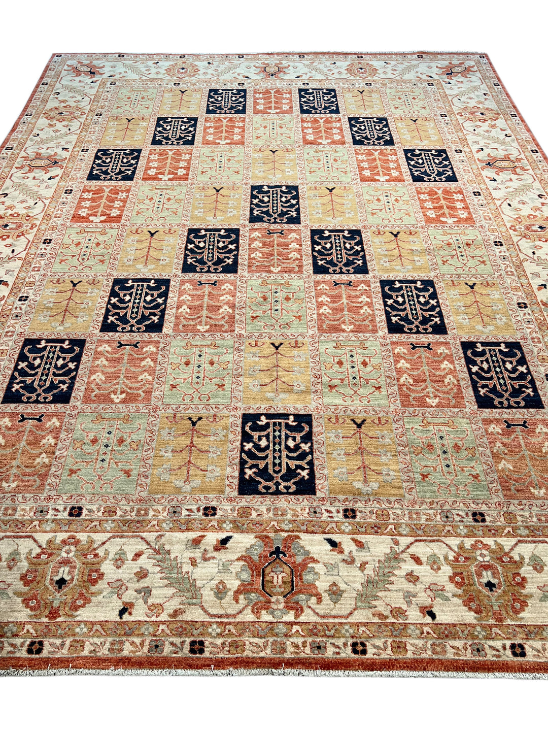 Ivory, Sage &amp; Rust Panel Garden Design Rug – 8’11” × 11’9”