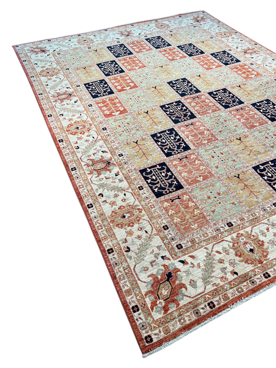 Ivory, Sage &amp; Rust Panel Garden Design Rug – 8’11” × 11’9”