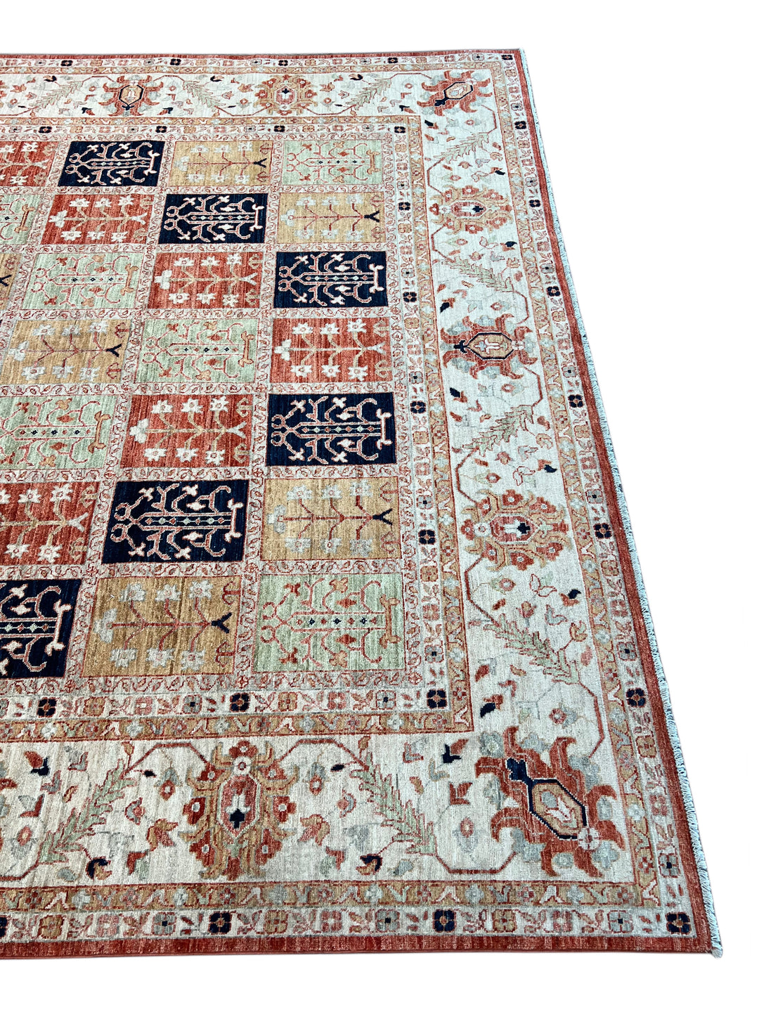 Ivory, Sage &amp; Rust Panel Garden Design Rug – 8’11” × 11’9”