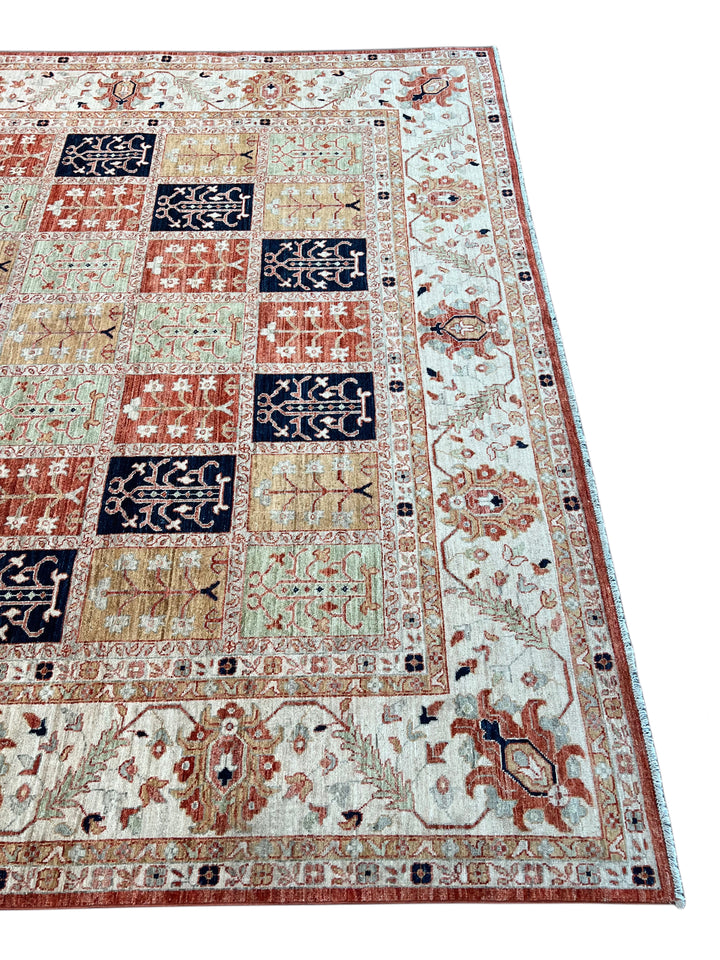 Ivory, Sage &amp; Rust Panel Garden Design Rug – 8’11” × 11’9”