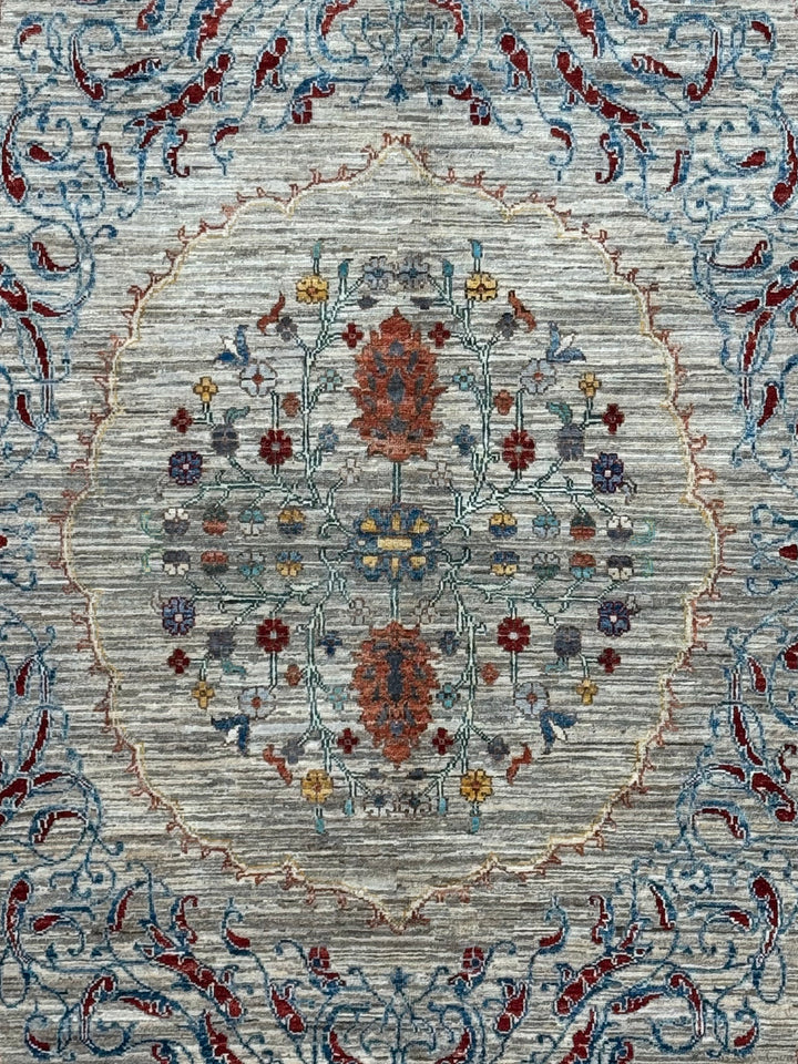 Silver, Ivory &amp; Multicolor Floral Medallion Rug – 8’10” × 12’9”