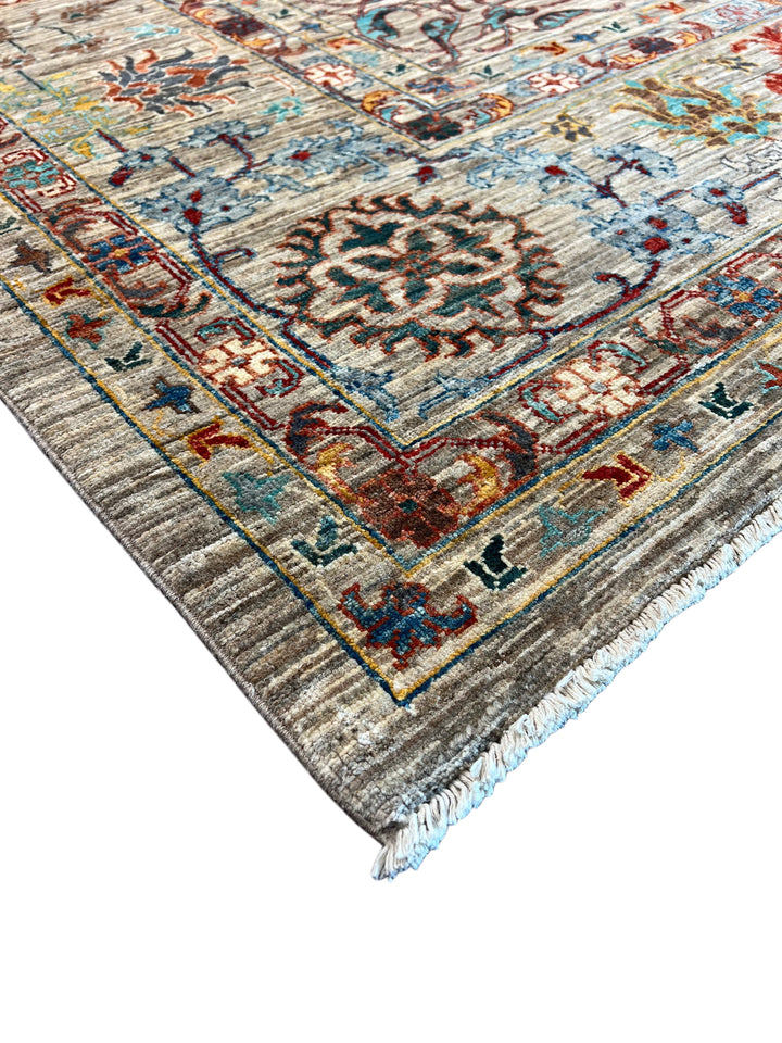 Silver, Ivory &amp; Multicolor Floral Medallion Rug – 8’10” × 12’9”