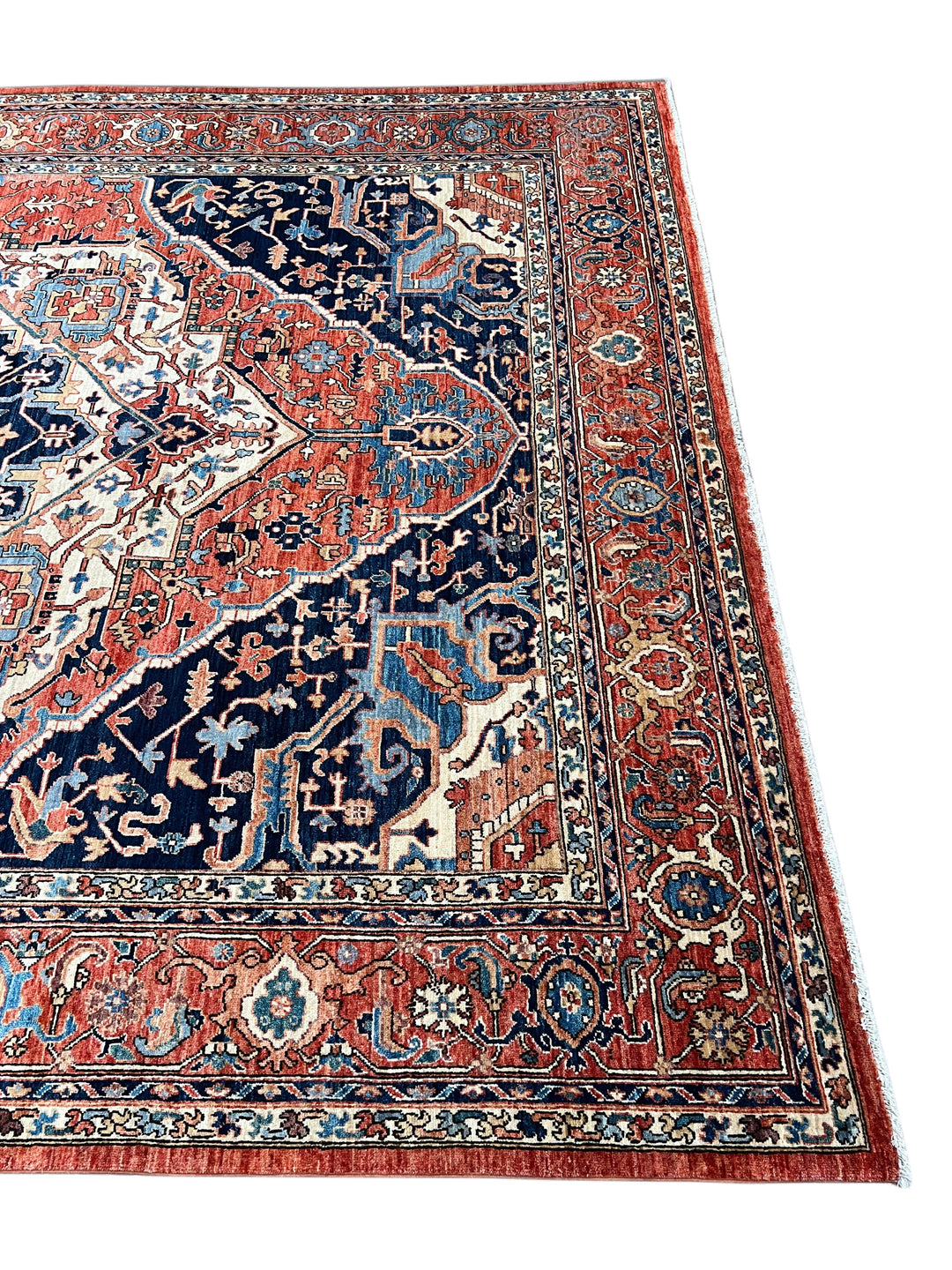 Navy, Rust &amp; Ivory Heriz Style Wool Rug – 8’11” x 11’11”