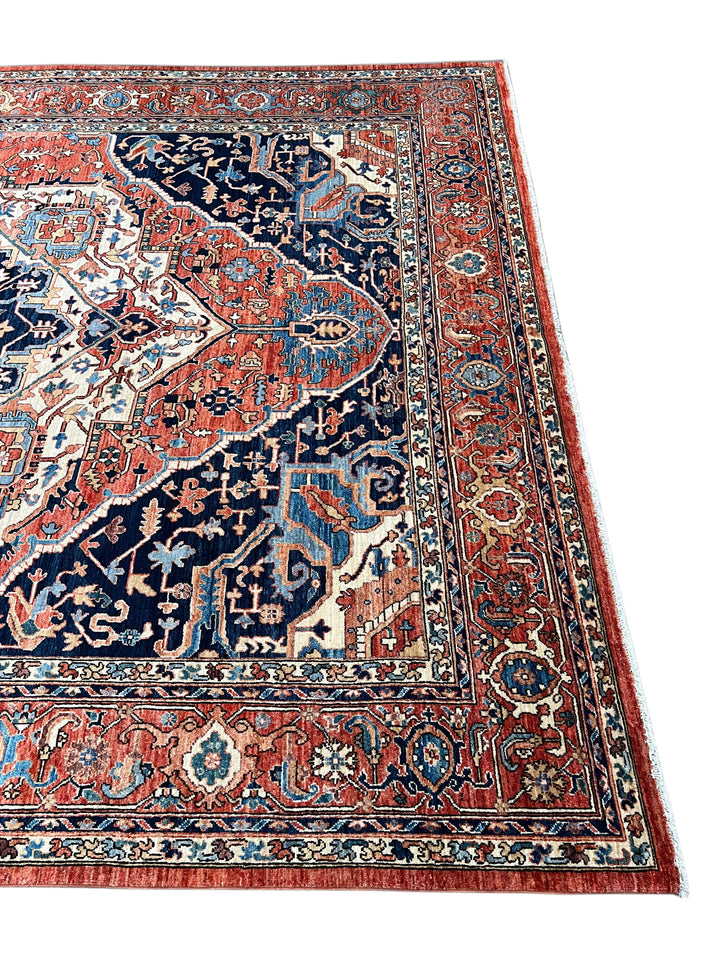 Navy, Rust &amp; Ivory Heriz Style Wool Rug – 8’11” x 11’11”