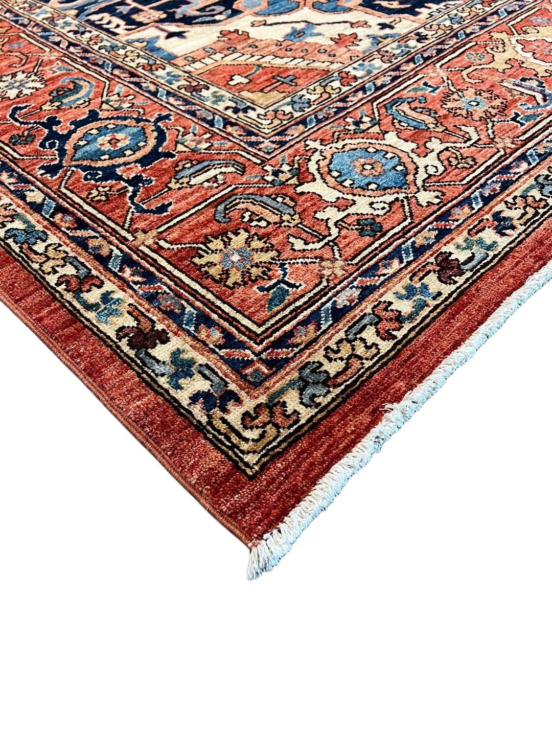 Navy, Rust &amp; Ivory Heriz Style Wool Rug – 8’11” x 11’11”