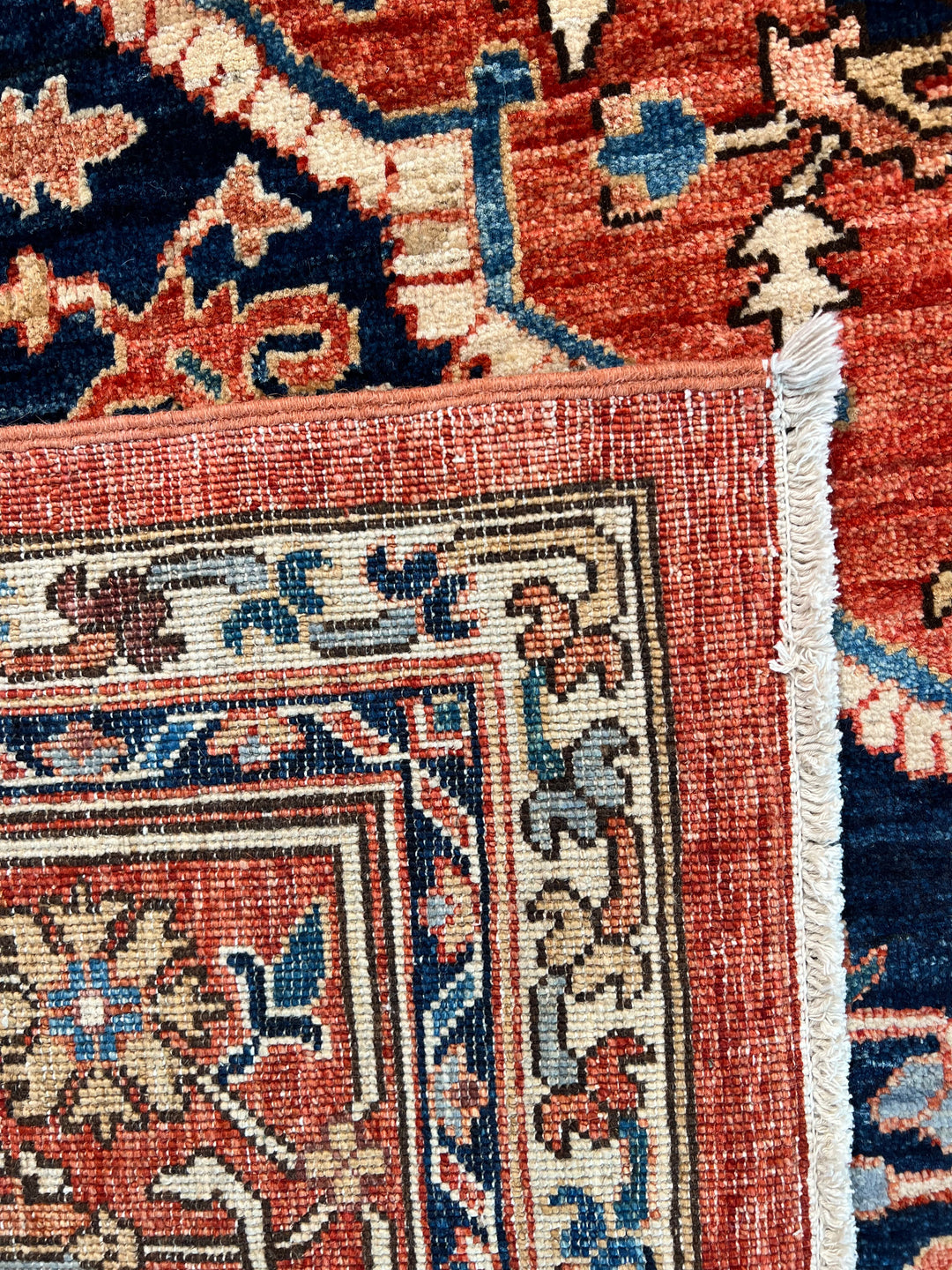 Navy, Rust &amp; Ivory Heriz Style Wool Rug – 8’11” x 11’11”