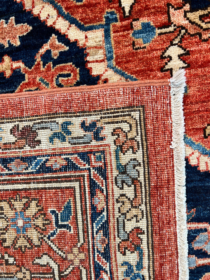 Navy, Rust &amp; Ivory Heriz Style Wool Rug – 8’11” x 11’11”