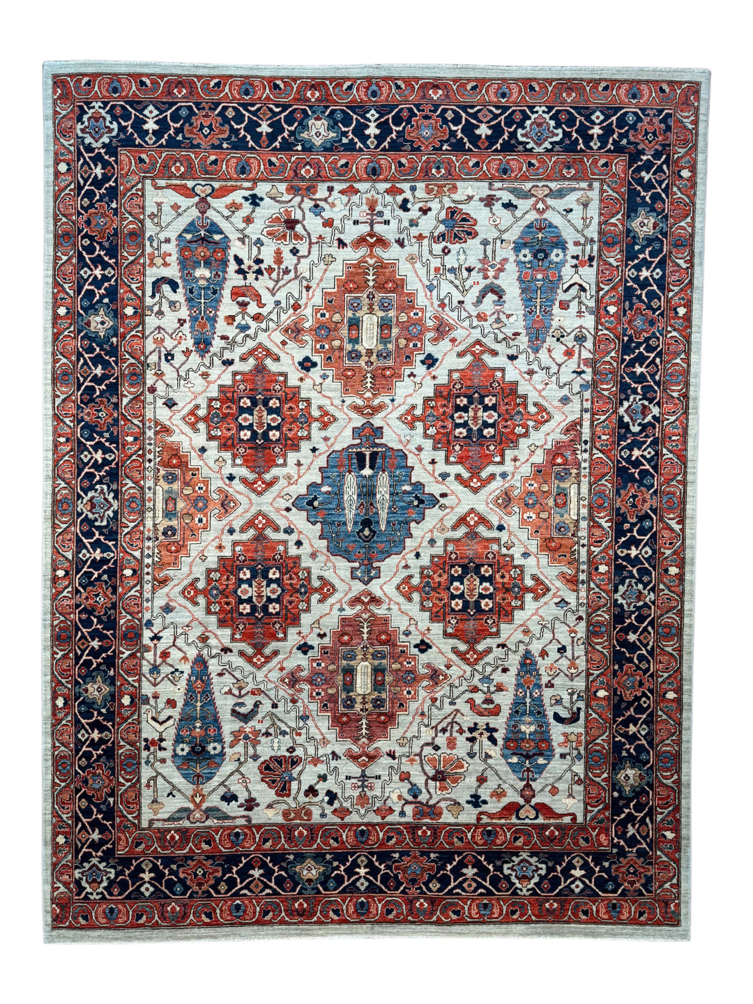 Ivory, Rust &amp; Navy Geometric Wool Rug – 8’10” x 11’9”