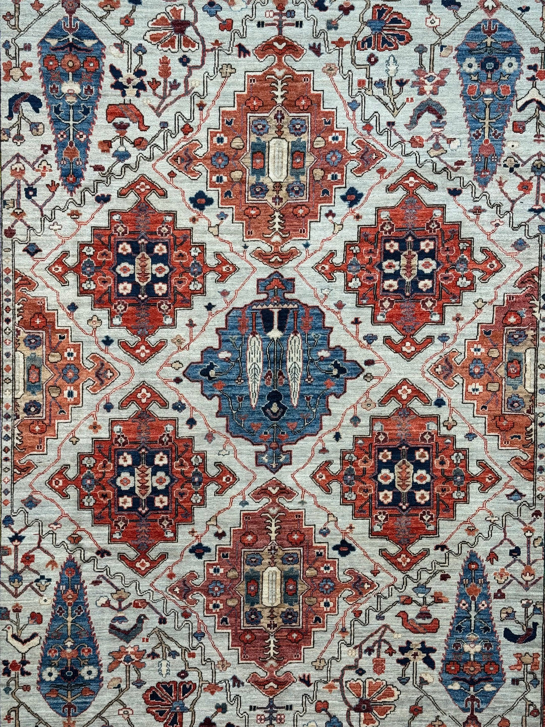 Ivory, Rust &amp; Navy Geometric Wool Rug – 8’10” x 11’9”