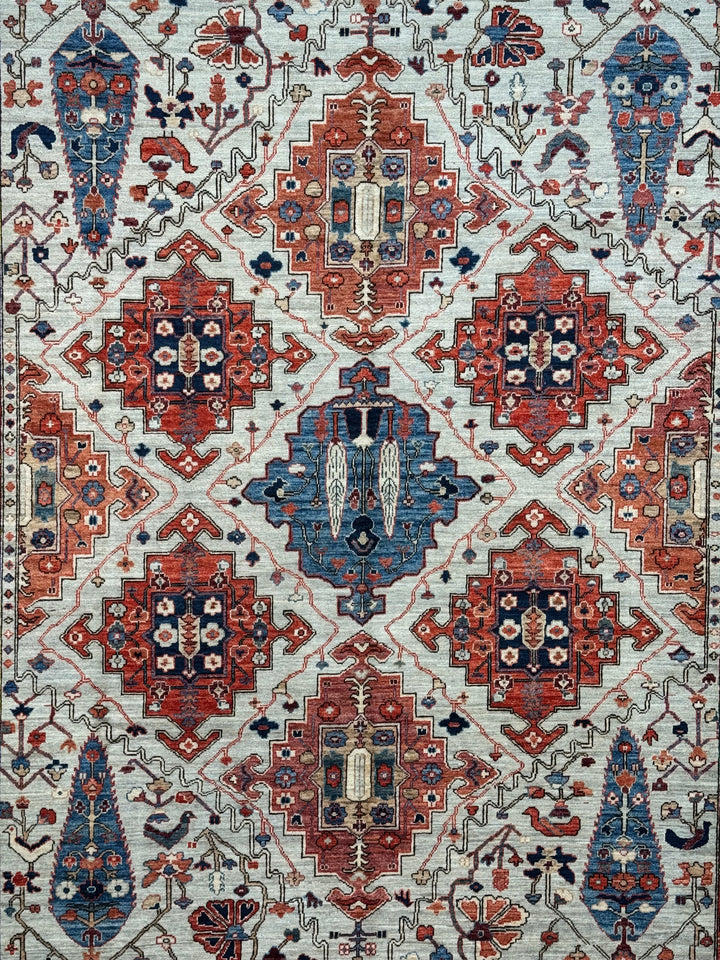 Ivory, Rust &amp; Navy Geometric Wool Rug – 8’10” x 11’9”