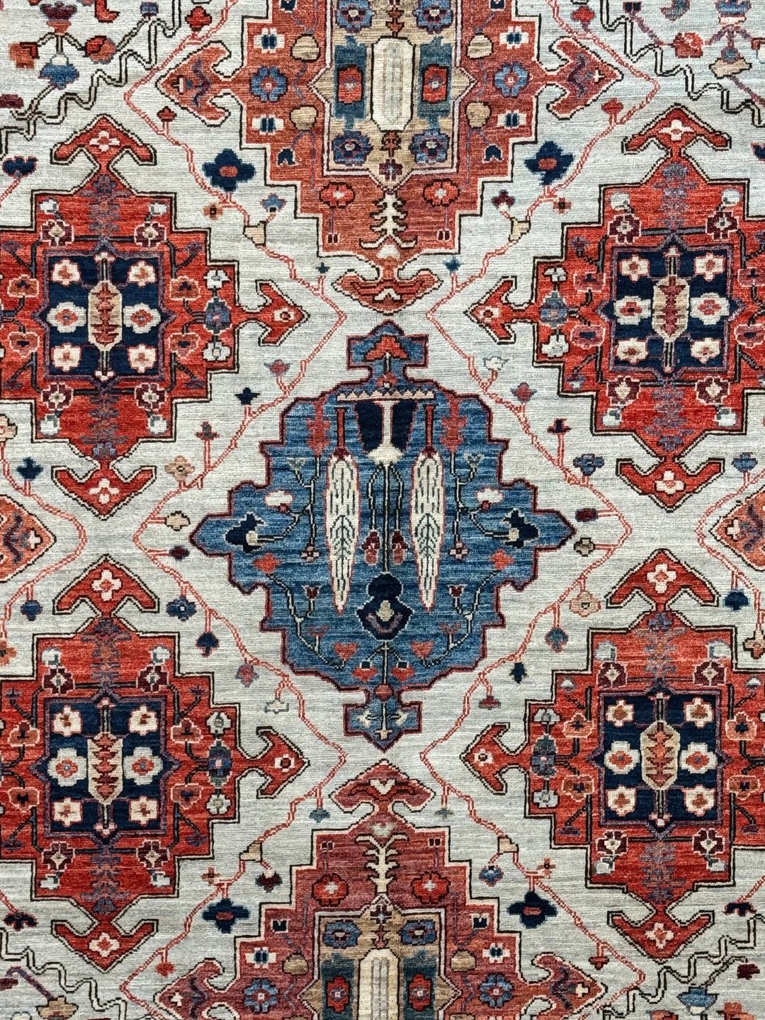 Ivory, Rust &amp; Navy Geometric Wool Rug – 8’10” x 11’9”
