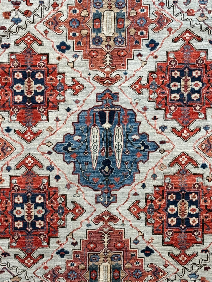 Ivory, Rust &amp; Navy Geometric Wool Rug – 8’10” x 11’9”