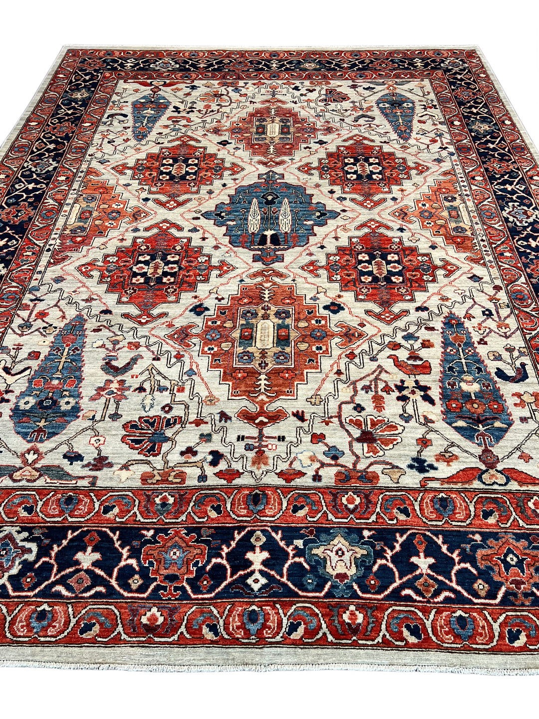 Ivory, Rust &amp; Navy Geometric Wool Rug – 8’10” x 11’9”