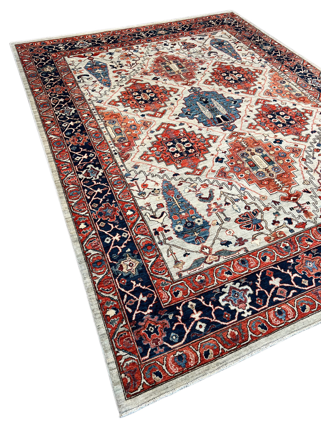 Ivory, Rust &amp; Navy Geometric Wool Rug – 8’10” x 11’9”