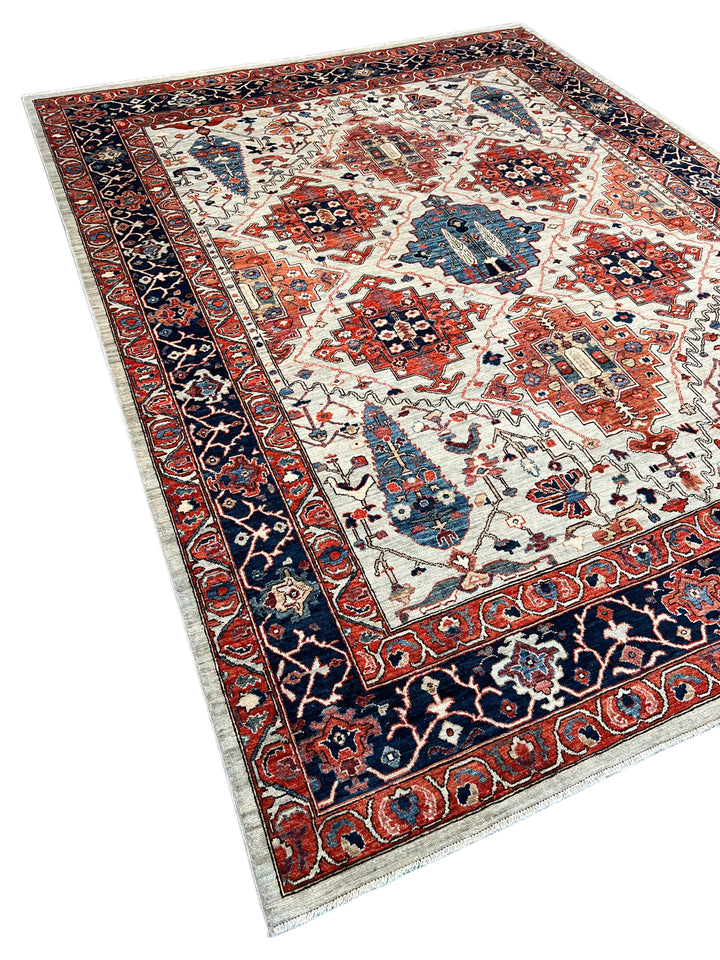 Ivory, Rust &amp; Navy Geometric Wool Rug – 8’10” x 11’9”
