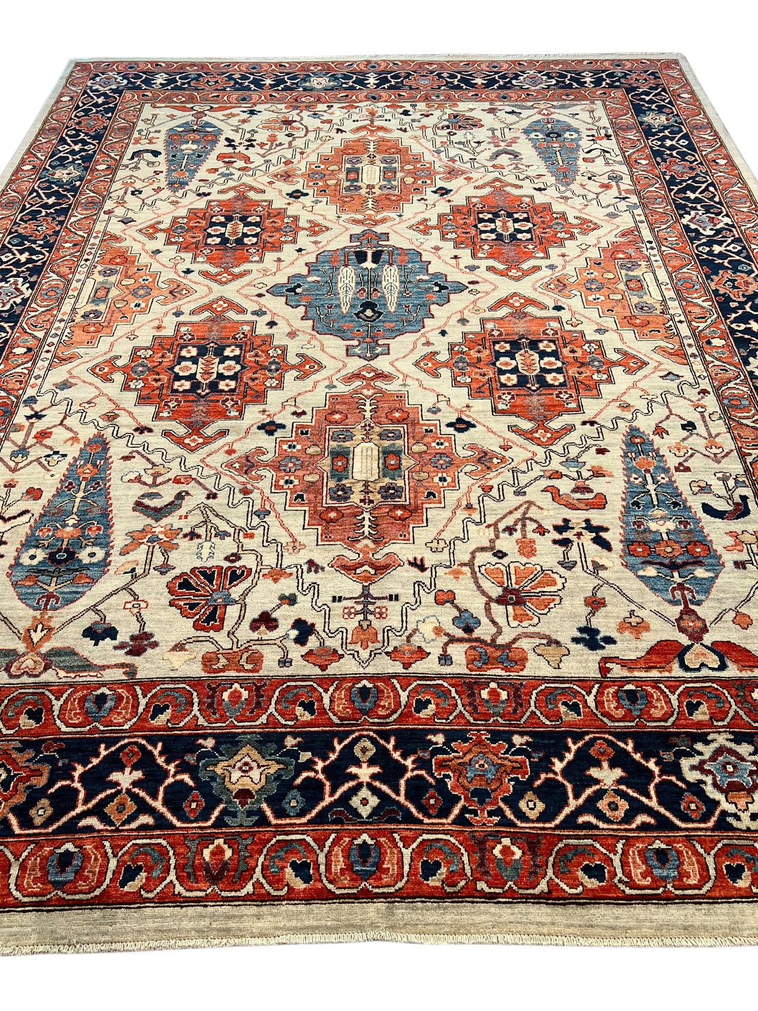 Ivory, Rust &amp; Navy Geometric Wool Rug – 8’10” x 11’9”