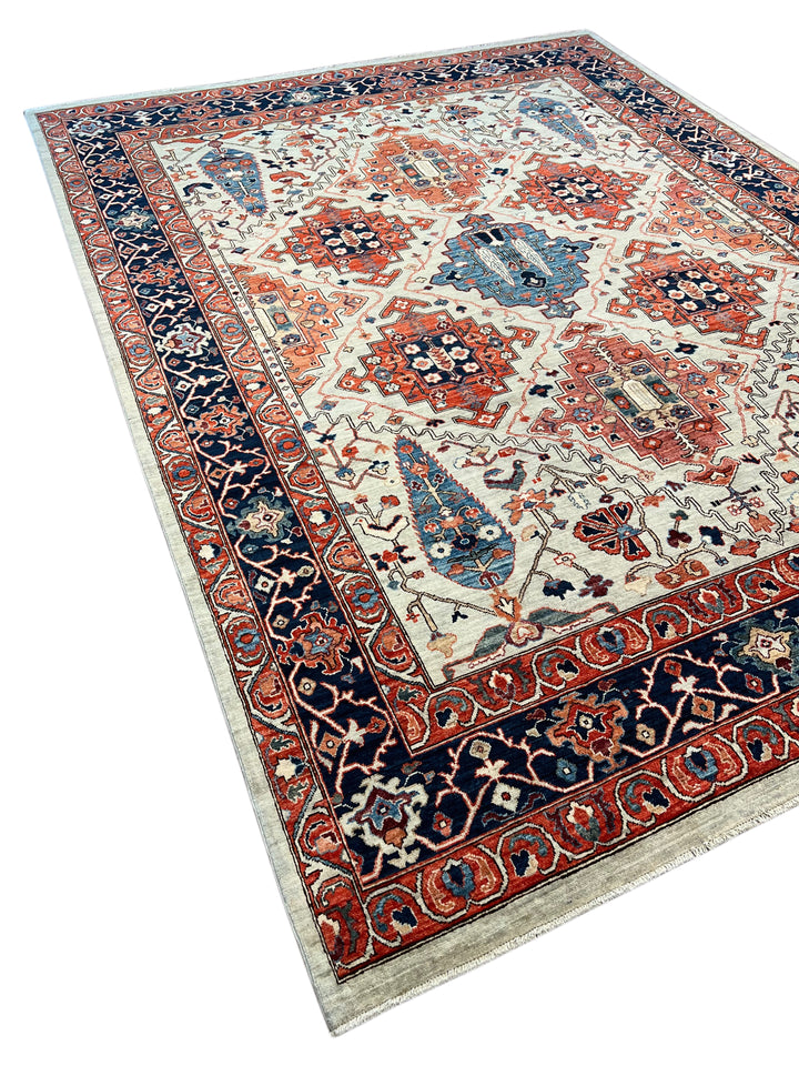 Ivory, Rust &amp; Navy Geometric Wool Rug – 8’10” x 11’9”