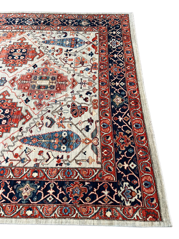Ivory, Rust &amp; Navy Geometric Wool Rug – 8’10” x 11’9”