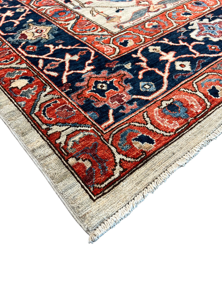 Ivory, Rust &amp; Navy Geometric Wool Rug – 8’10” x 11’9”