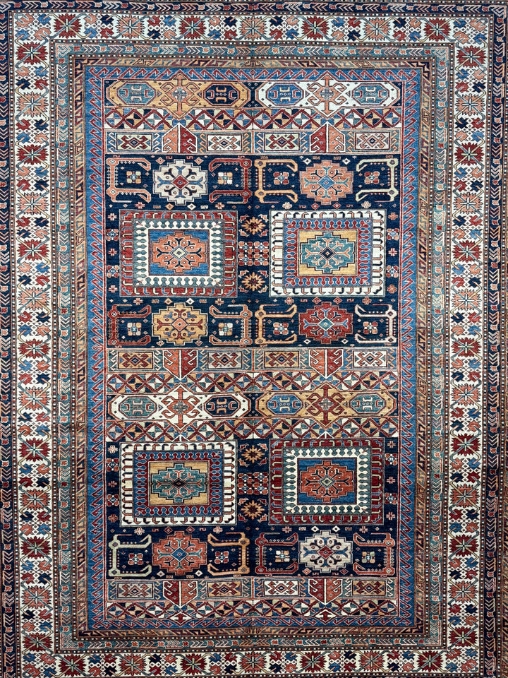 Navy, Rust &amp; Blue Kazak Style Wool Rug – 9’2” x 12’0”