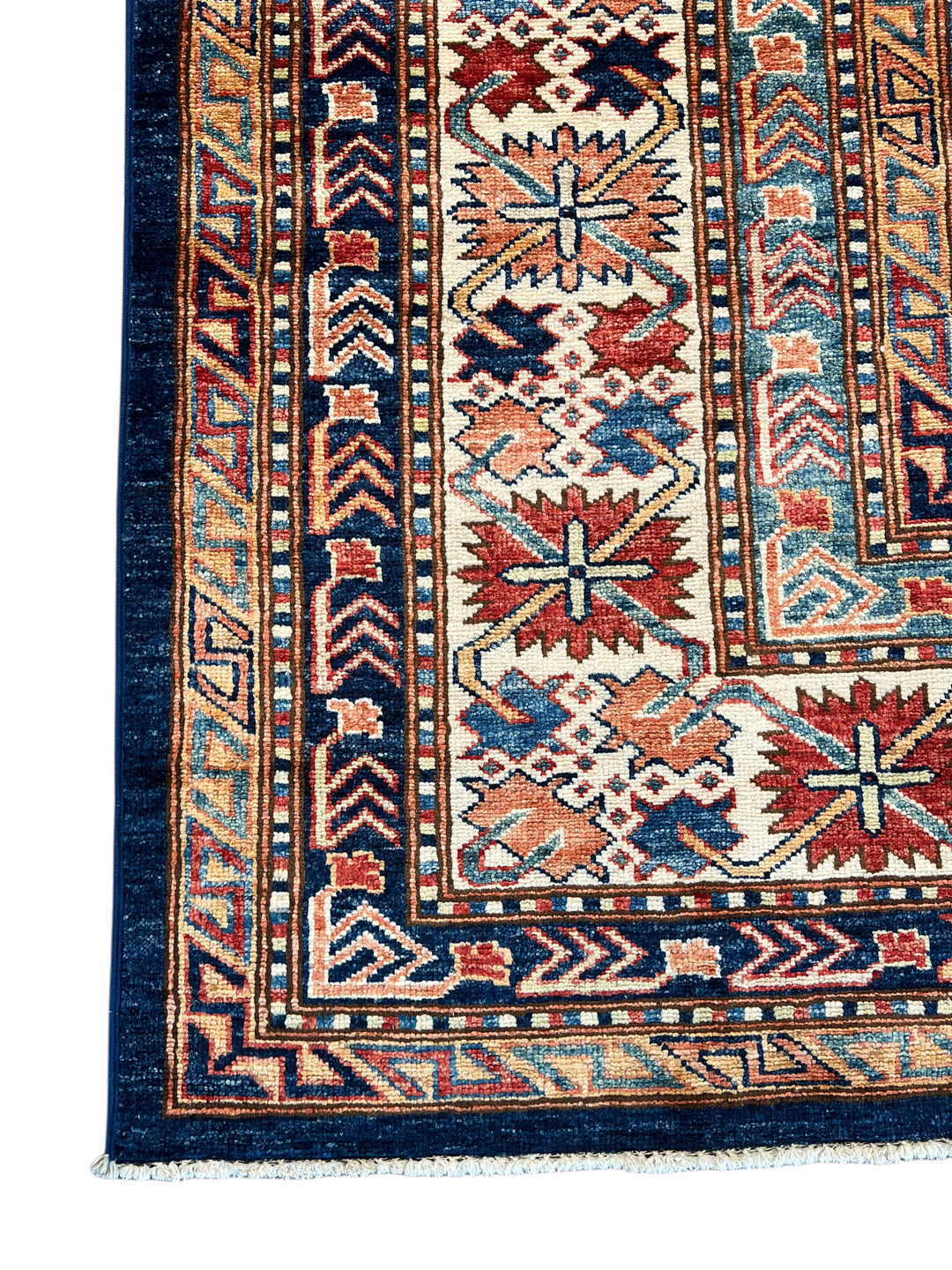 Navy, Rust &amp; Blue Kazak Style Wool Rug – 9’2” x 12’0”