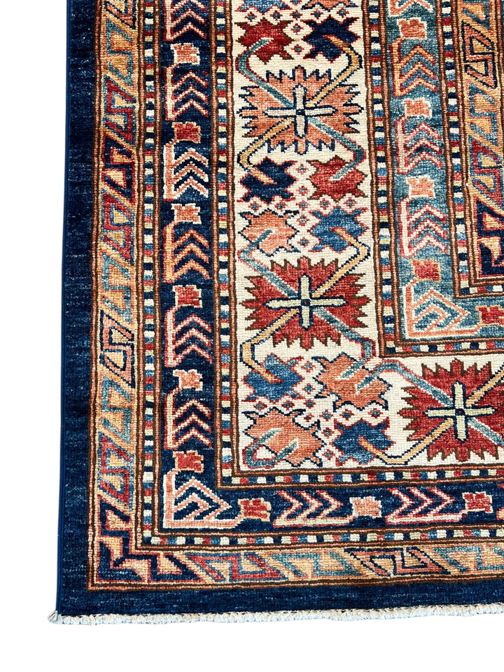 Navy, Rust &amp; Blue Kazak Style Wool Rug – 9’2” x 12’0”