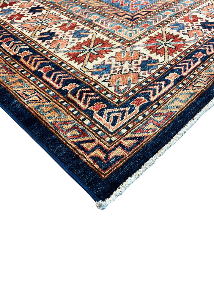 Navy, Rust &amp; Blue Kazak Style Wool Rug – 9’2” x 12’0”